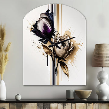 Purple Flower Flower On Abstract Paint III - Asymmetric Metal Wall Clock